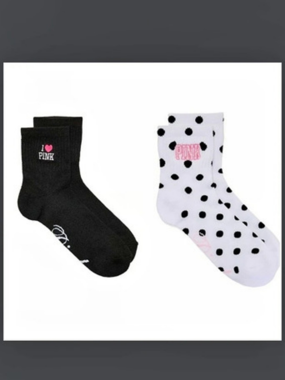 Victoria Secret Pink Polka Dot Crew Socks And Black & White Socks NWT